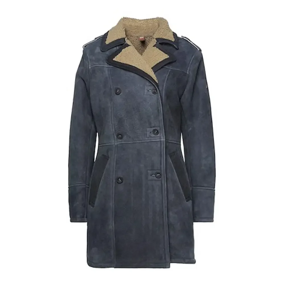 Matchless London Black Blue Suede Shearling Coat NWT Retail $3,900 L - Picture 10 of 12